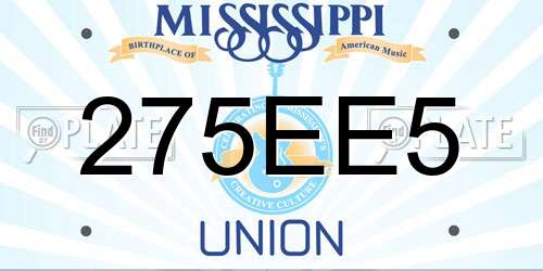 275EE5 Mississippi License Plate