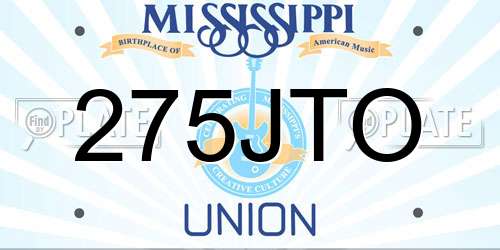 275JTO Mississippi License Plate