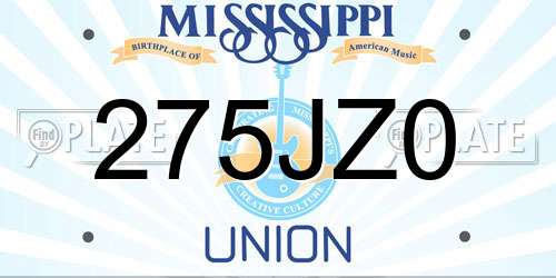 275JZ0 Mississippi License Plate