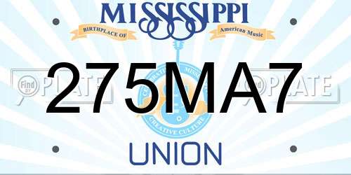 275MA7 Mississippi License Plate