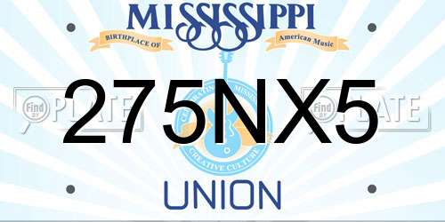275NX5 Mississippi License Plate