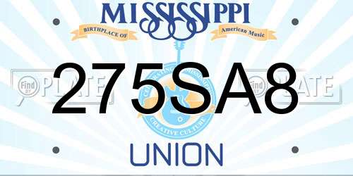 275SA8 Mississippi License Plate