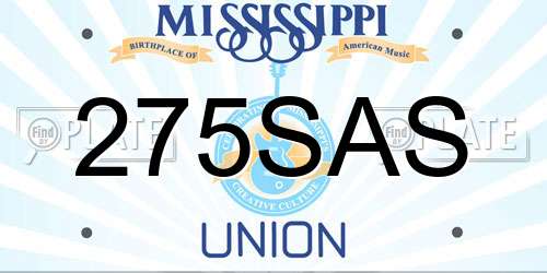 275SAS Mississippi License Plate