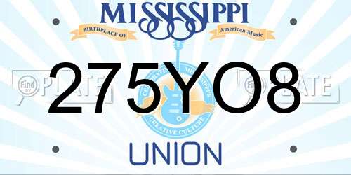 275YO8 Mississippi License Plate
