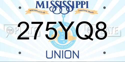 275YQ8 Mississippi License Plate