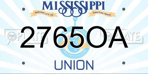 2765OA Mississippi License Plate
