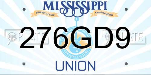 276GD9 Mississippi License Plate