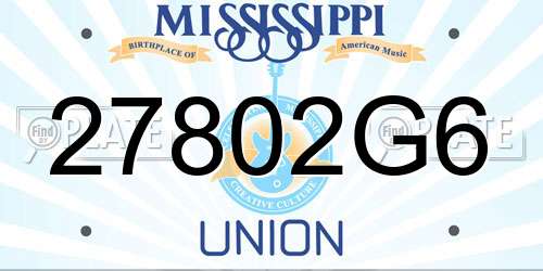27802G6 Mississippi License Plate