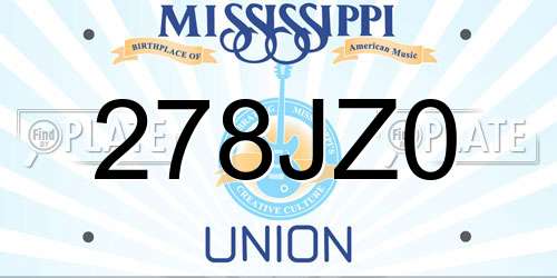 278JZ0 Mississippi License Plate