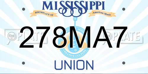 278MA7 Mississippi License Plate