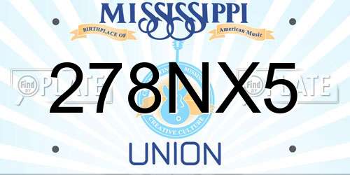 278NX5 Mississippi License Plate