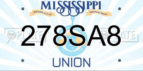 278SA8 Mississippi License Plate
