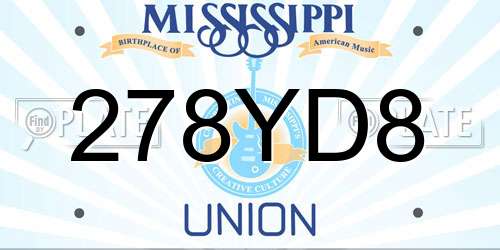 278YD8 Mississippi License Plate