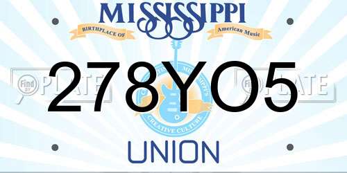 278YO5 Mississippi License Plate
