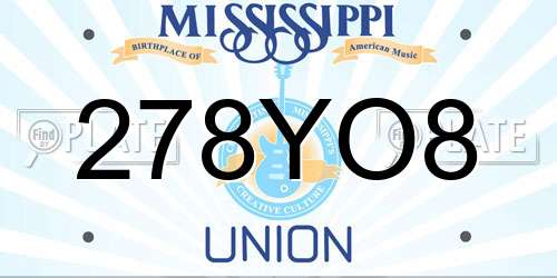 278YO8 Mississippi License Plate