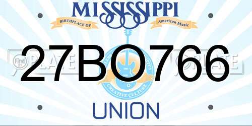 27BO766 Mississippi License Plate