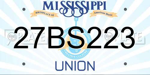 27BS223 Mississippi License Plate