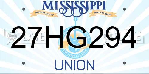 27HG294 Mississippi License Plate