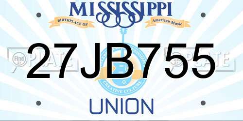 27JB755 Mississippi License Plate