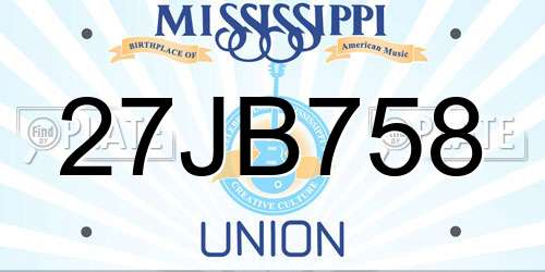 27JB758 Mississippi License Plate