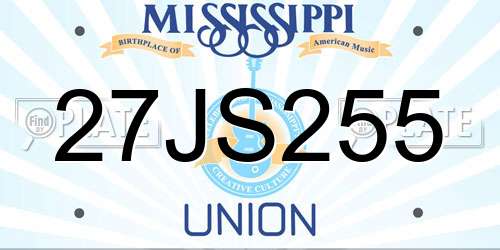 27JS255 Mississippi License Plate