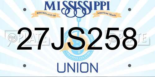 27JS258 Mississippi License Plate