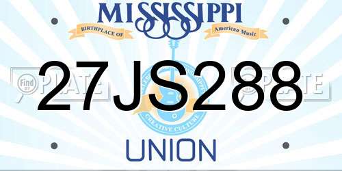 27JS288 Mississippi License Plate