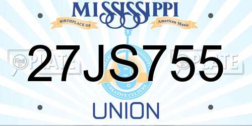 27JS755 Mississippi License Plate
