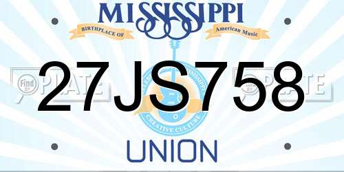 27JS758 Mississippi License Plate