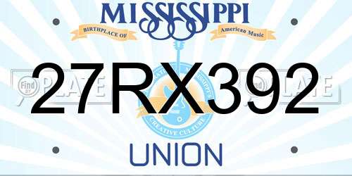 27RX392 Mississippi License Plate