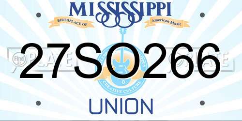 27SO266 Mississippi License Plate