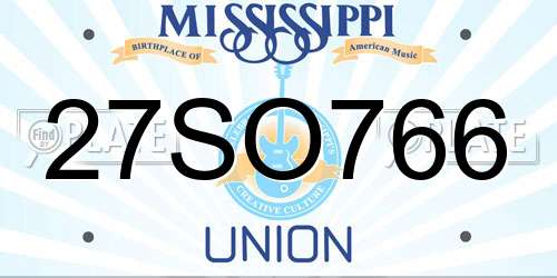 27SO766 Mississippi License Plate