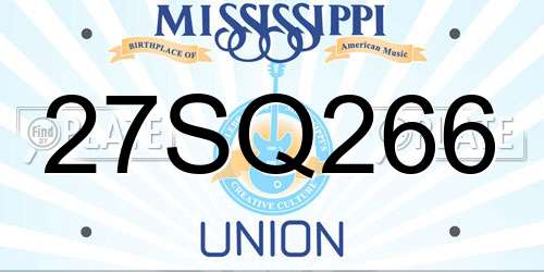 27SQ266 Mississippi License Plate