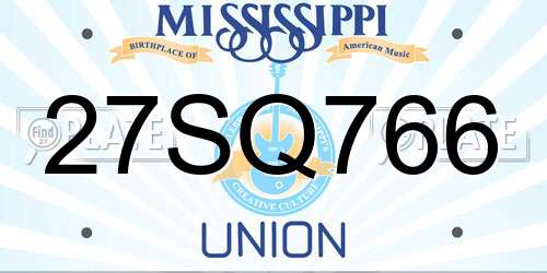 27SQ766 Mississippi License Plate