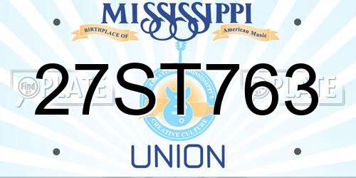 27ST763 Mississippi License Plate