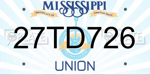 27TD726 Mississippi License Plate