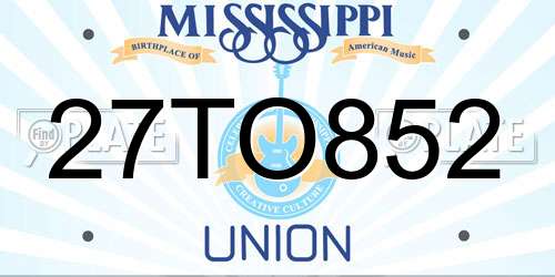 27TO852 Mississippi License Plate