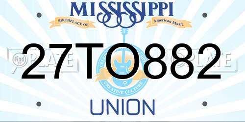 27TO882 Mississippi License Plate