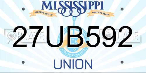 27UB592 Mississippi License Plate