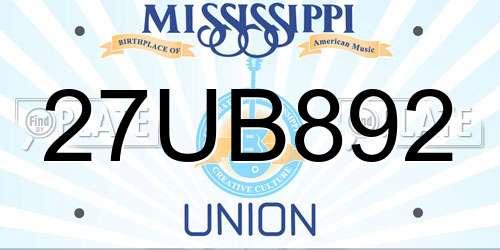 27UB892 Mississippi License Plate
