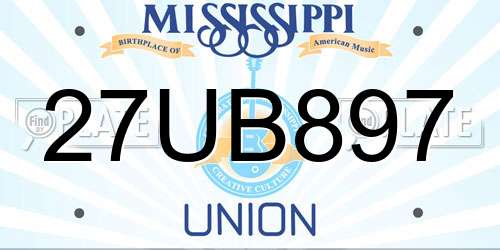 27UB897 Mississippi License Plate