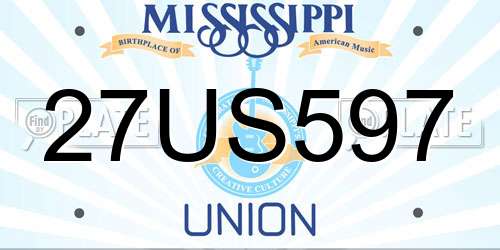 27US597 Mississippi License Plate