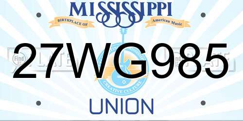 27WG985 Mississippi License Plate