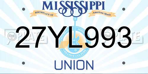 27YL993 Mississippi License Plate