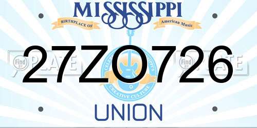 27ZO726 Mississippi License Plate