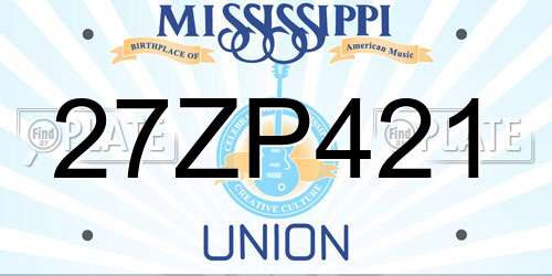 27ZP421 Mississippi License Plate