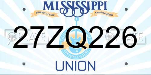 27ZQ226 Mississippi License Plate