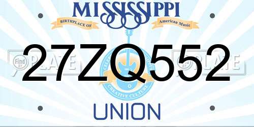 27ZQ552 Mississippi License Plate