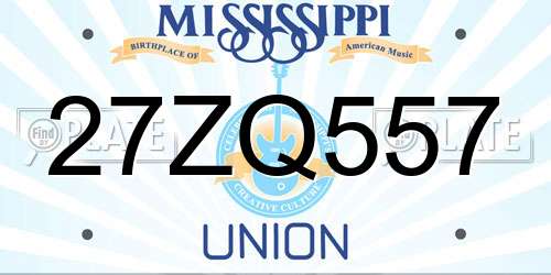 27ZQ557 Mississippi License Plate
