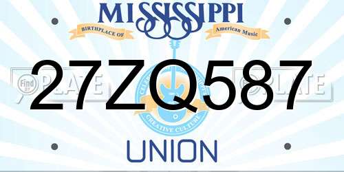 27ZQ587 Mississippi License Plate
